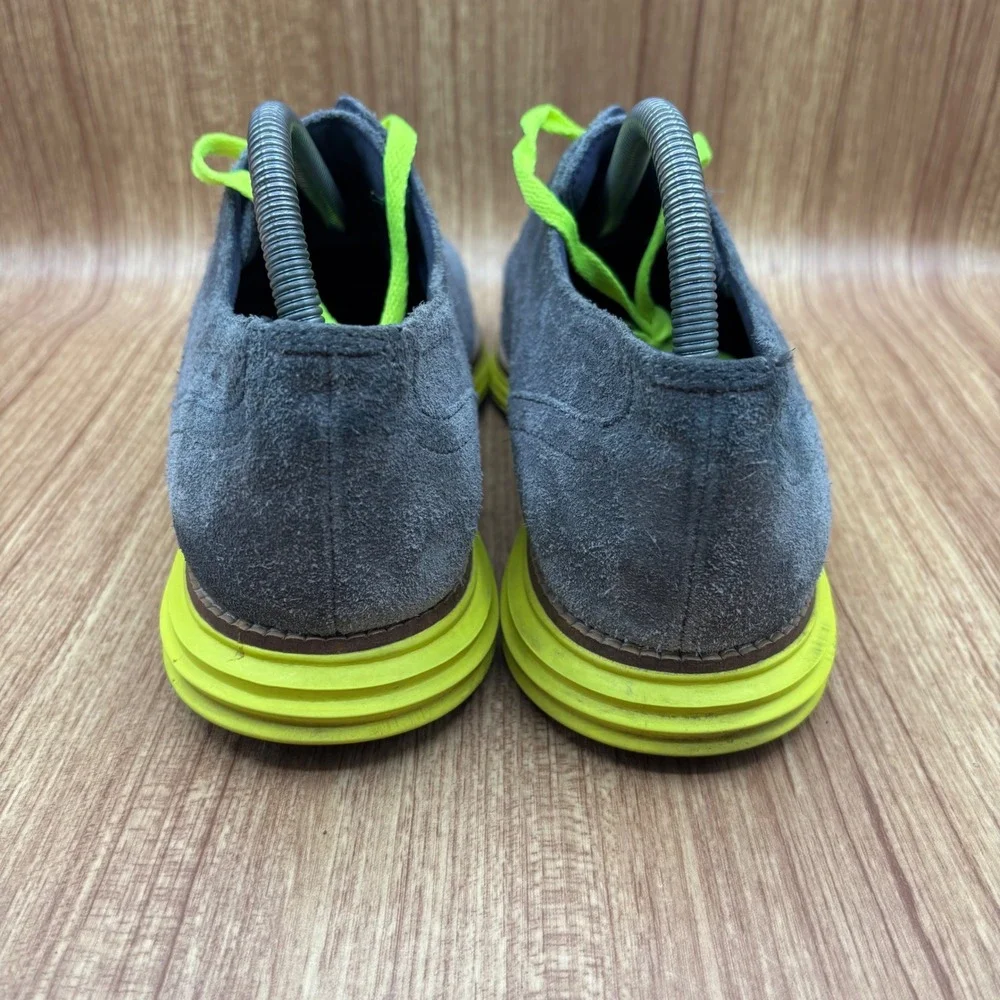 Cole Haan Lunargrand‎  Wingtip Oxford Grey Neon Yellow Men's 9.5M Suede Shoes